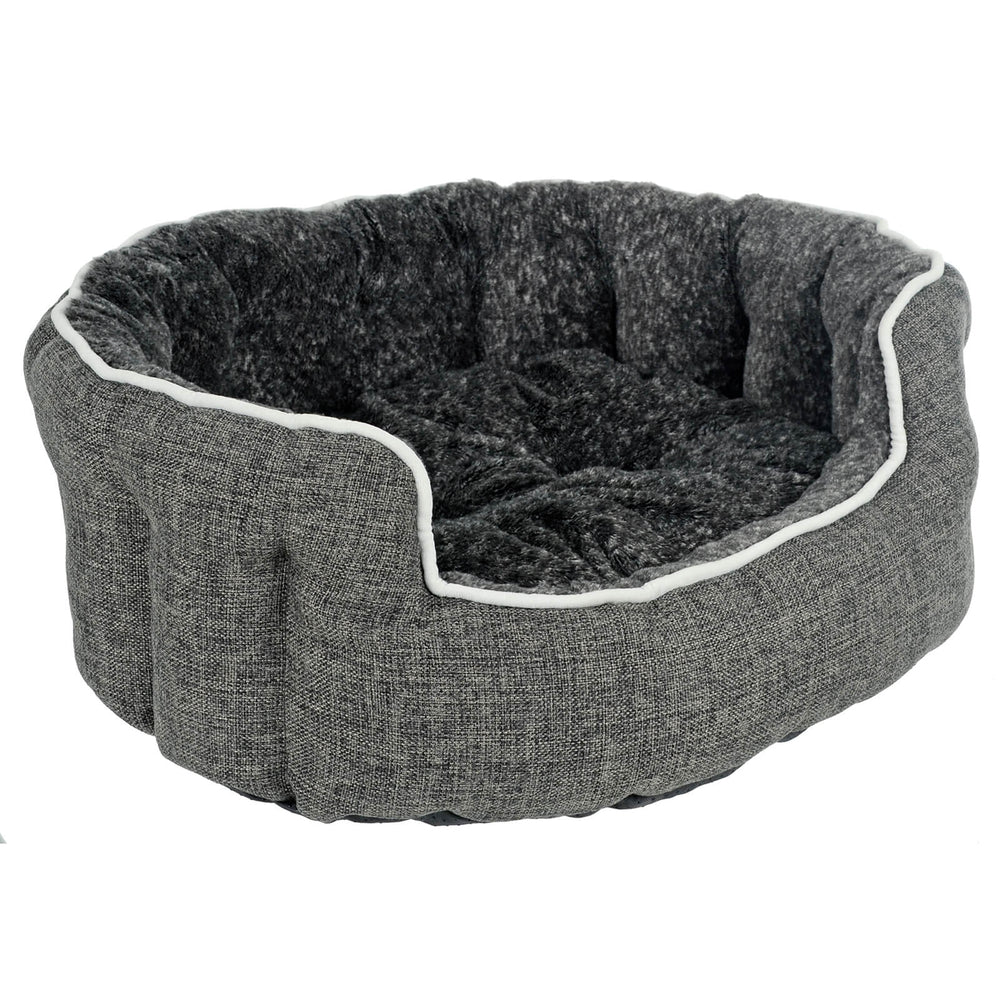 Luxury Oval Pet Bed Linen Fabric Padded Scallop Wall Dog Sofa M