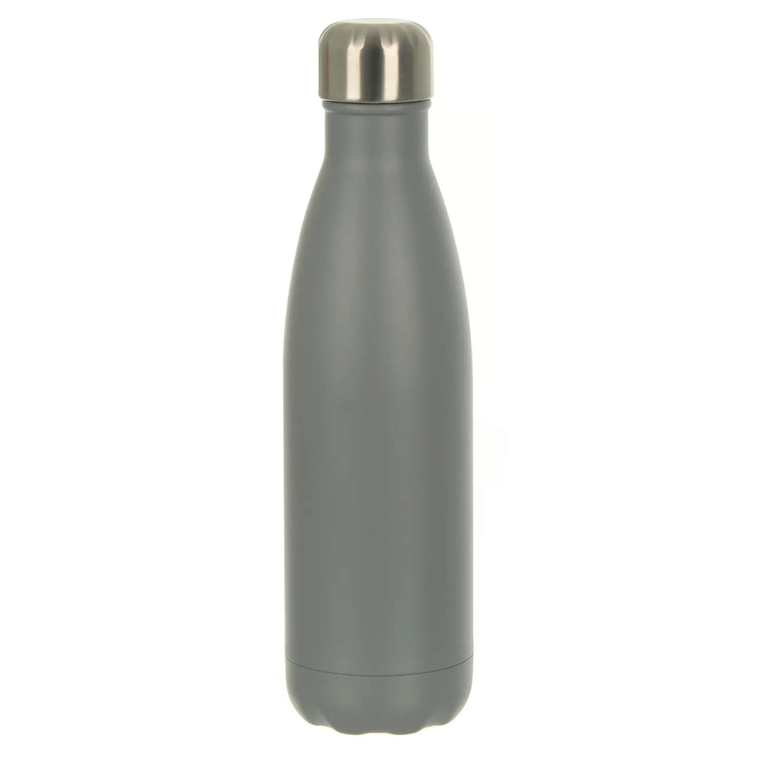 grey water bottle with stainless steel twist cap