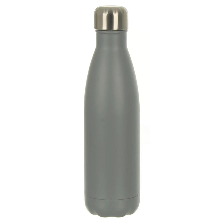 grey water bottle with stainless steel twist cap