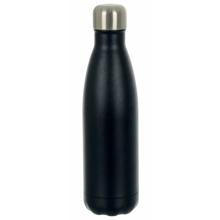 Black insulated water bottle with stainless steel twist cap