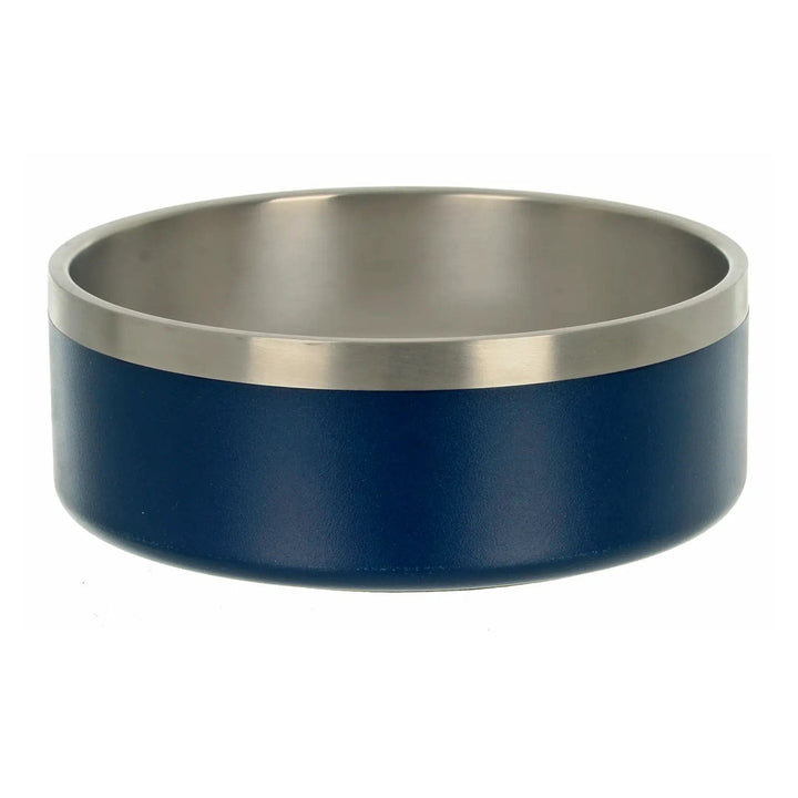 Navy blue and stainless steel dog bowl for water or food