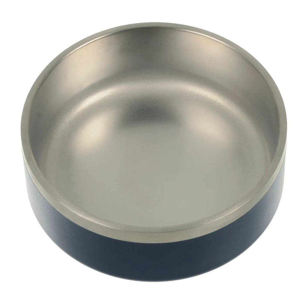 Top view of a large stainless steel double walled dog bowl