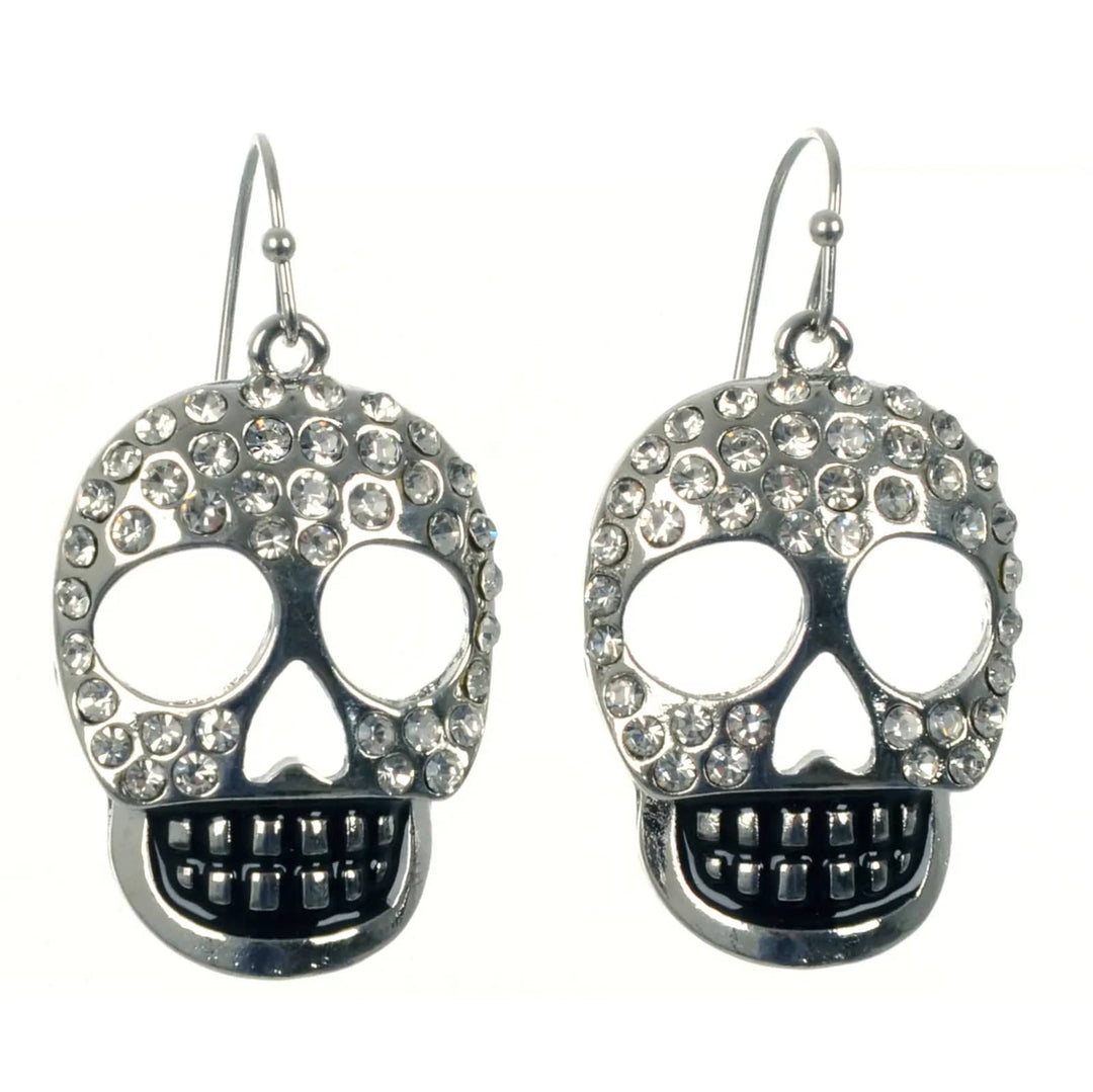 Pair of silver skull earrings with diamante decoration for Halloween parties