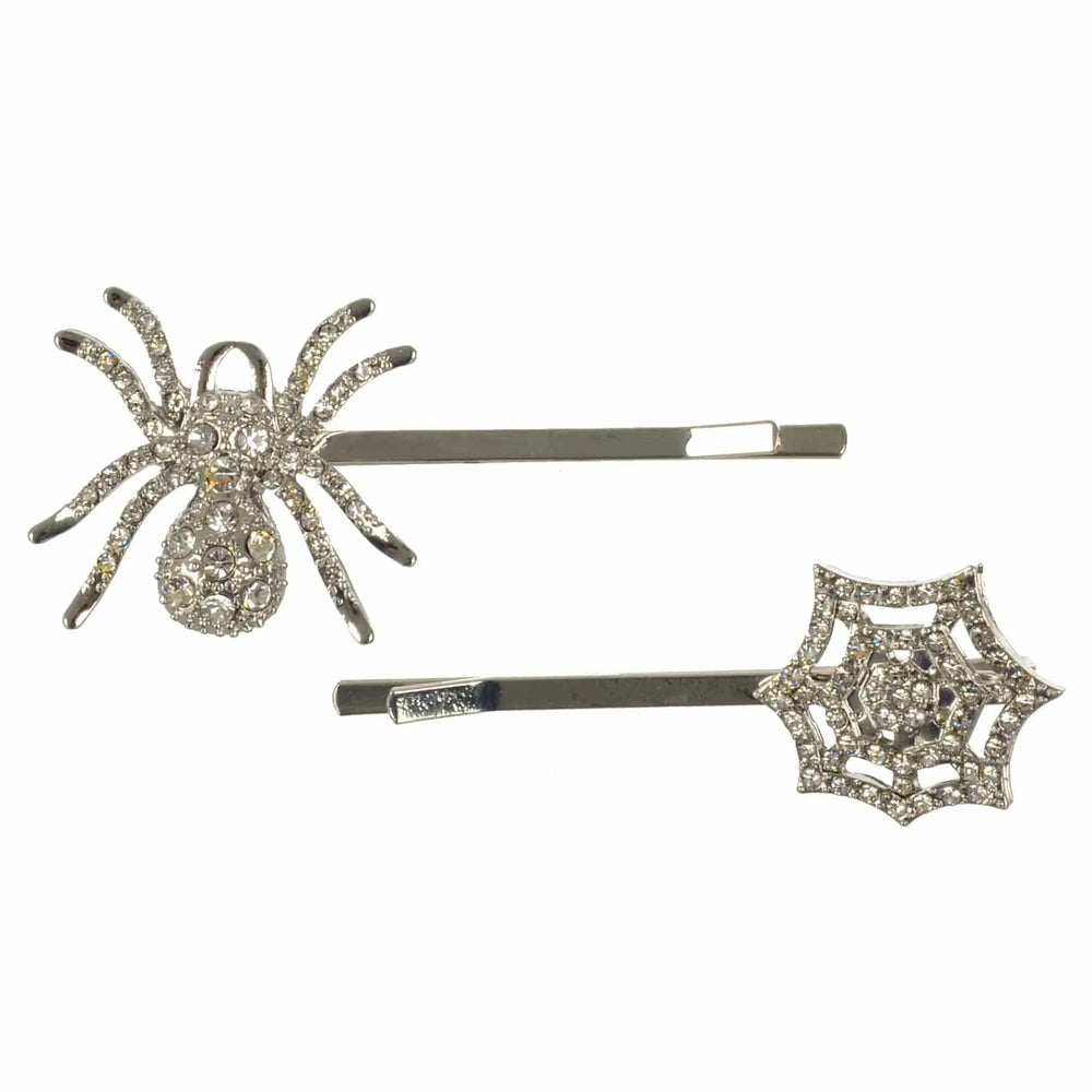 Spider and web set of Halloween hair slides with crystal decoration