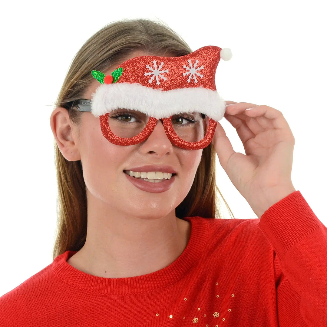 Buy Novelty Santa Christmas Glasses Red Glitter Specs XS Stock XS Stock