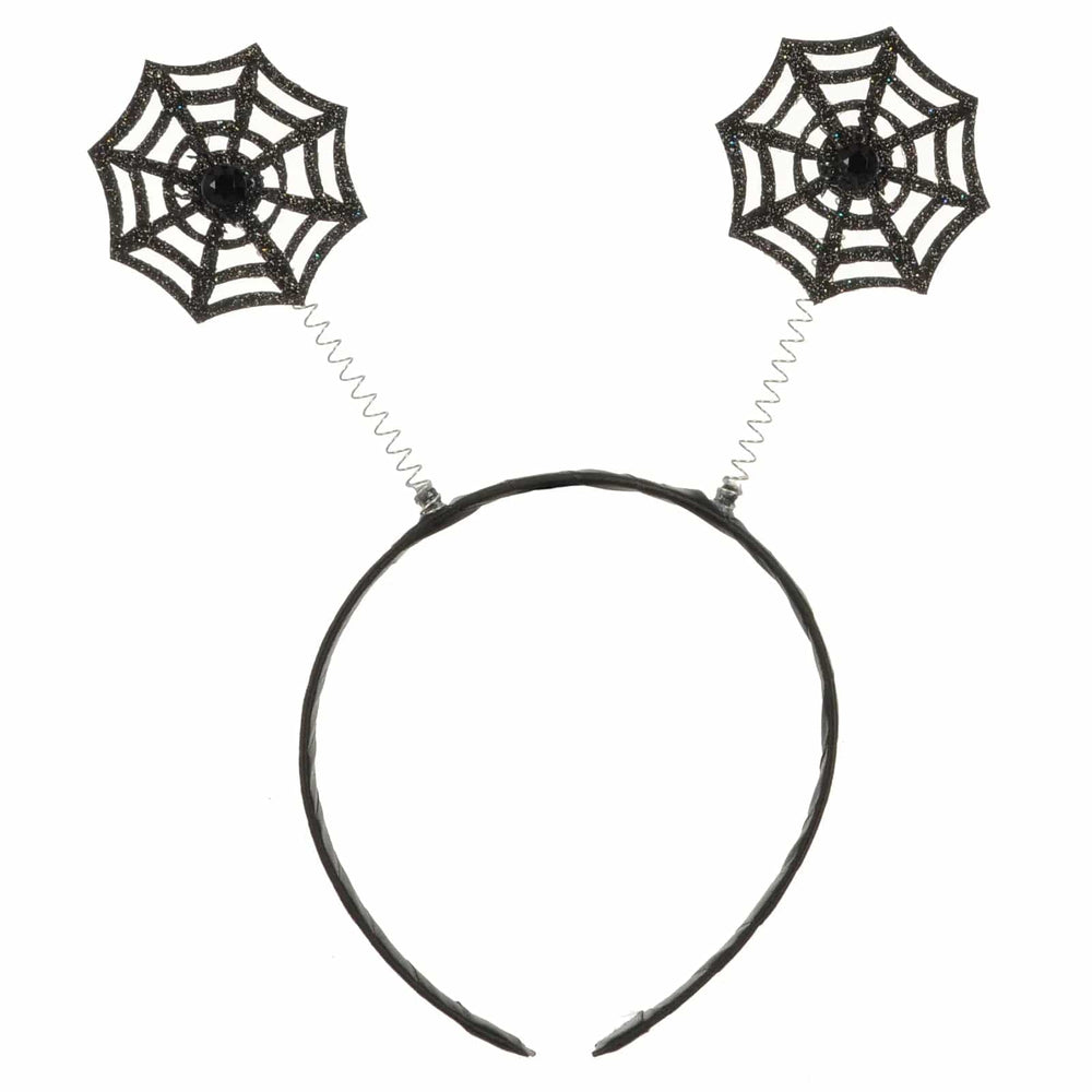 Black headband with spider webs on springs for Halloween parties