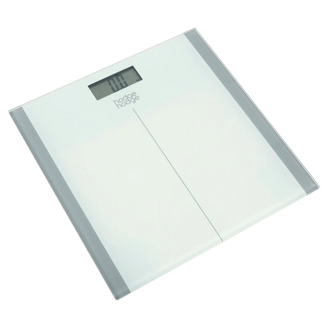 White and silver bathroom scales from hodge and hodge