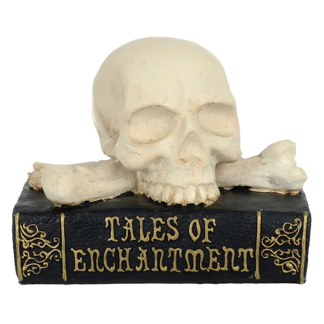 Halloween decoration tales of Enchantment book with skull and crossbones on top