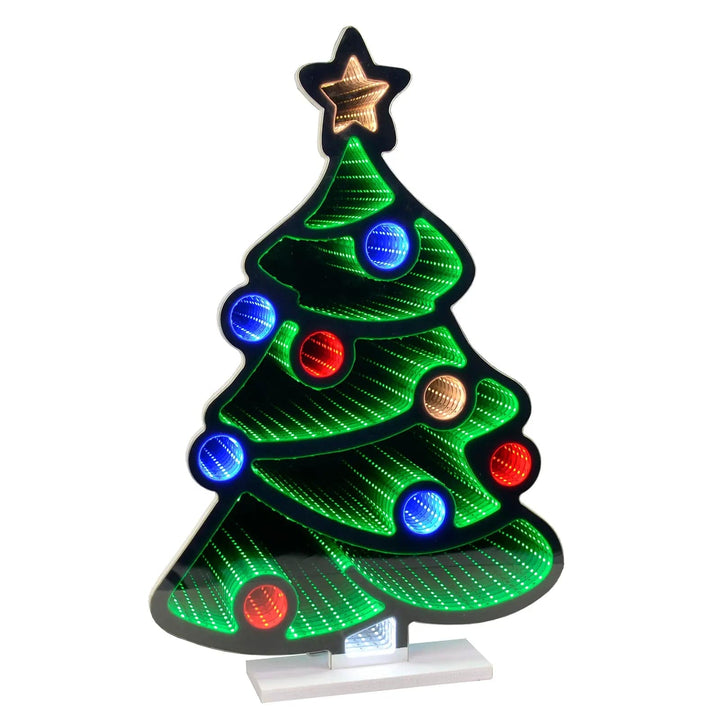 Back of an infinity mirror Christmas tree LED lights decoration