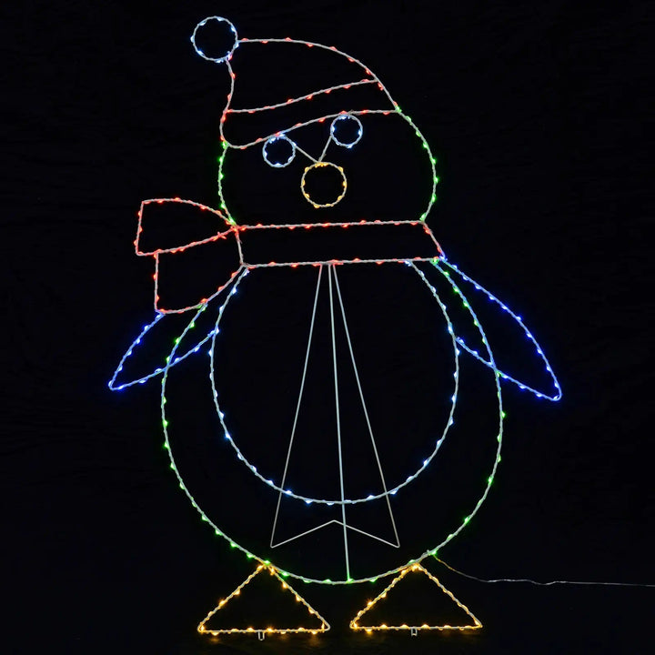 Large penguin Christmas silhouette decoration with multicolour LED lights and stand for outdoor use