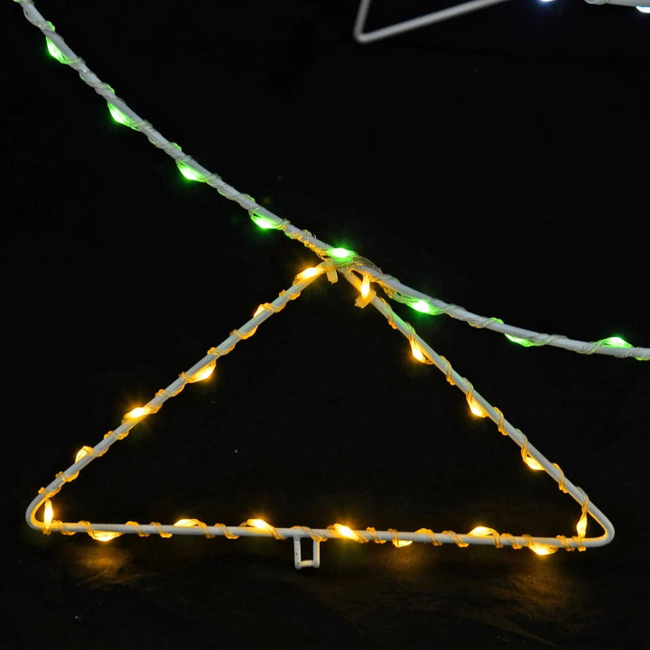 Close up of yellow LED lights on a white frame Christmas decoration and loop for securing to the ground