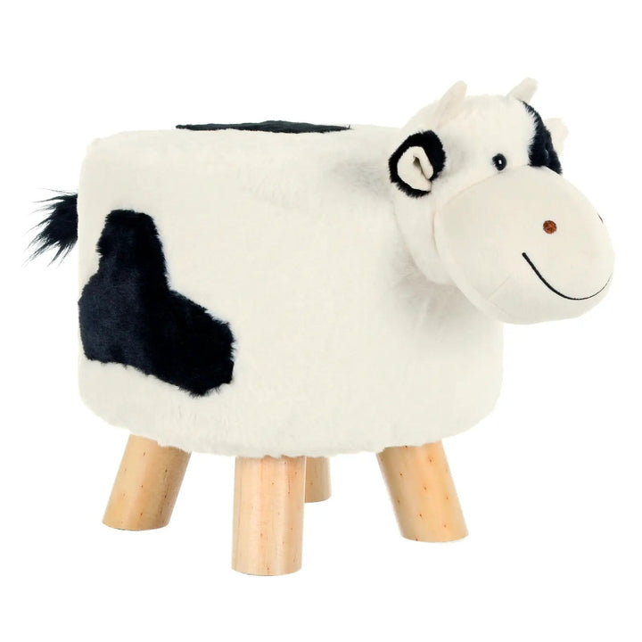 Black and white cow design kids stool with fleece animal cover