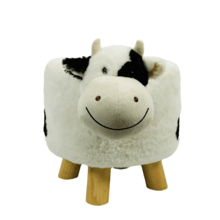 Kids Wooden Animal Stool Seat Chair Plush Faux Fur Removable Cover