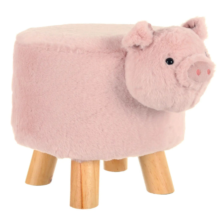 Pink pig design kids stool with fleece animal cover