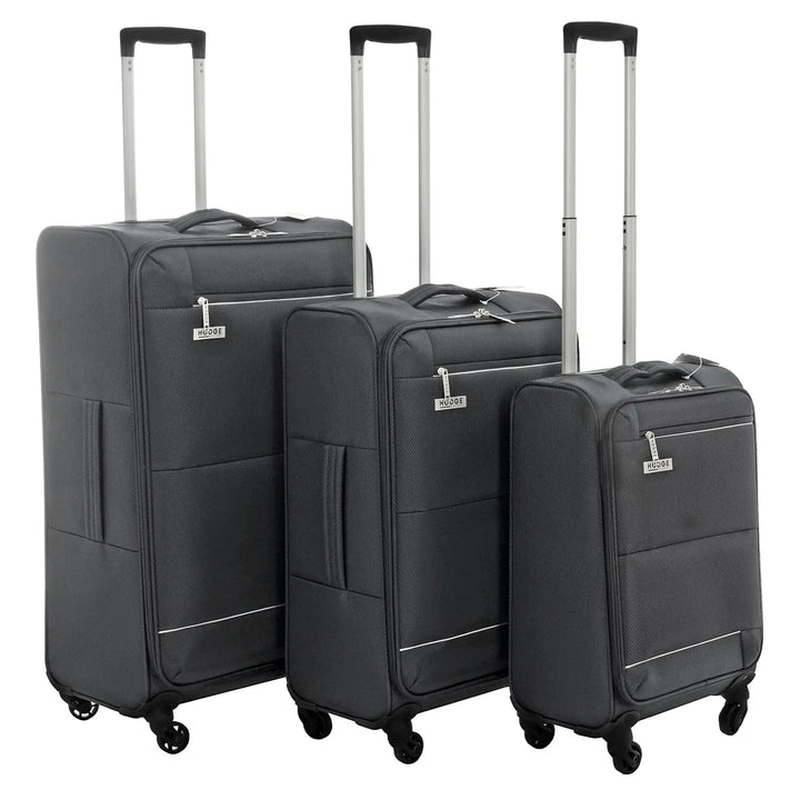 Set of 3 grey suitcases with wheels and telescopic handles