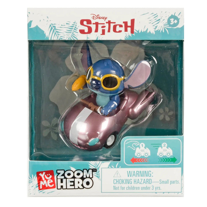 Disney Stitch Zoom Hero collectible pull back pink sports car