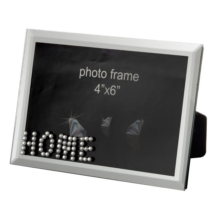 4x6" Mirrored Glass Photo Frame With Silver Diamantes HOME