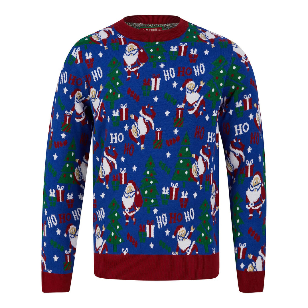 Mens Santa Ho Ho Ho Christmas Jumper Blue / S