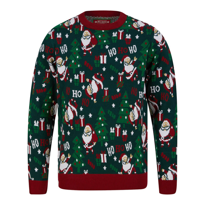 Mens Santa Ho Ho Ho Christmas Jumper Green / S