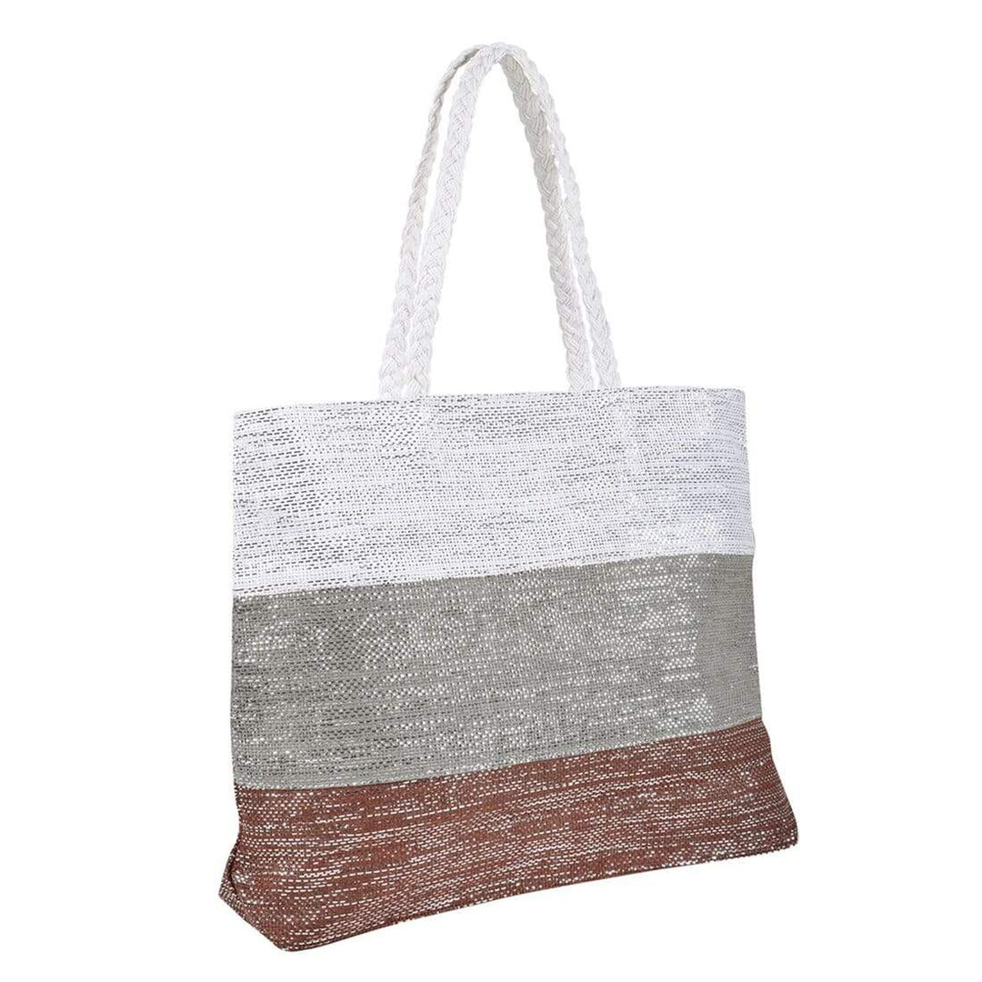 Womens Stripe Sparkle Holiday Beach Shoulder Bag Tote