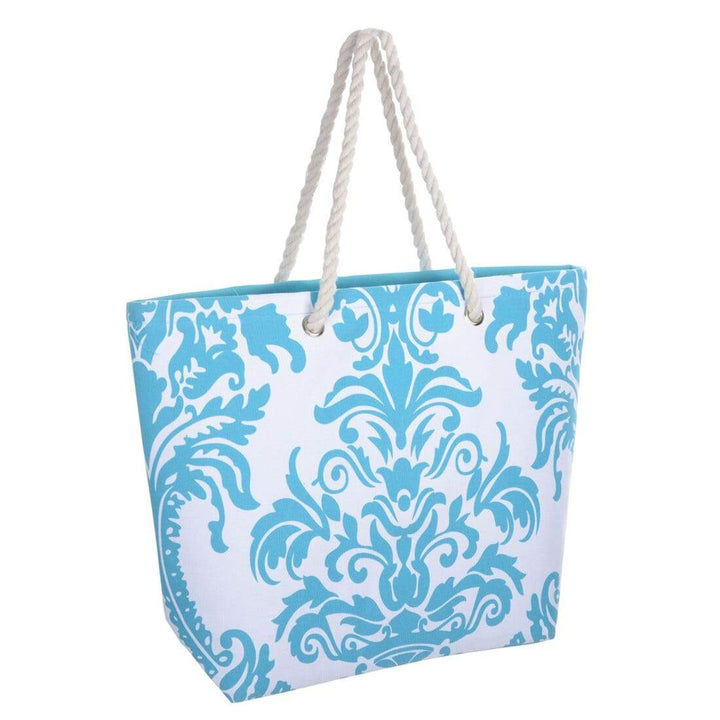 Womens Floral Canvas Beach Shoulder Bag Shopping Tote Blue