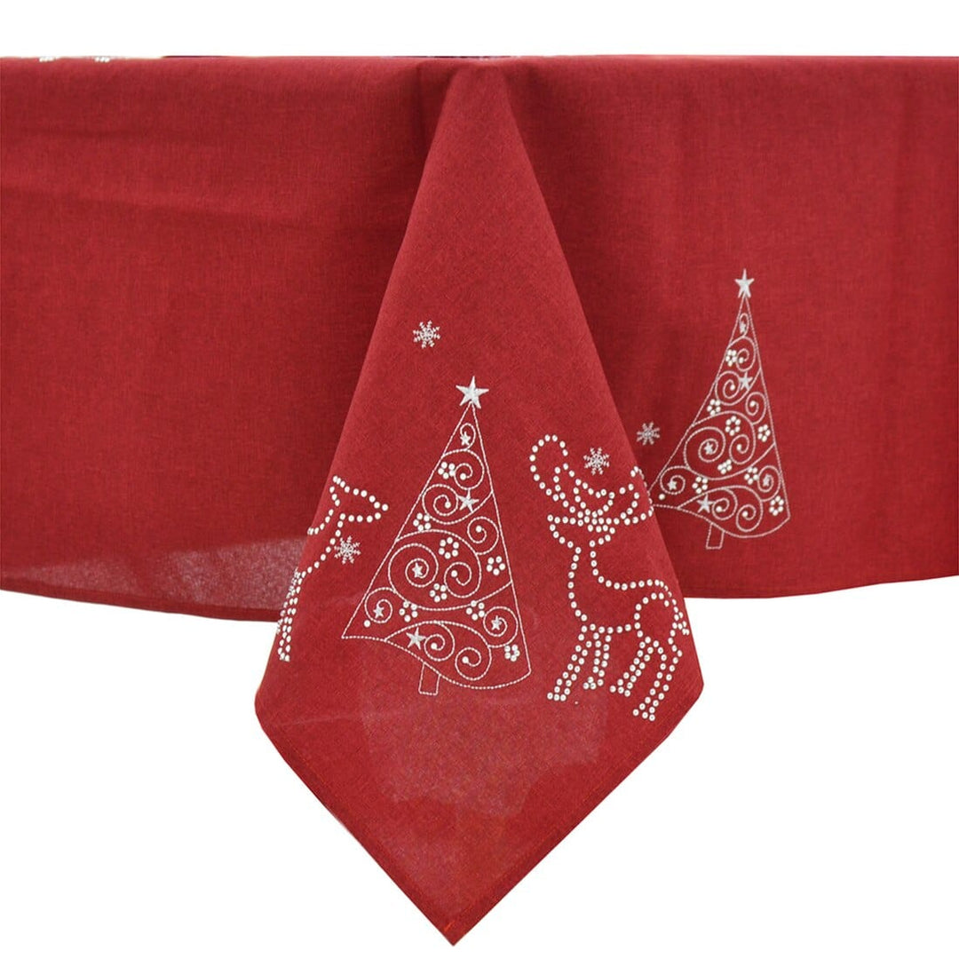 Christmas Reindeer Tablecloths Napkins Diamante Grey Red Red / 52 x 70"