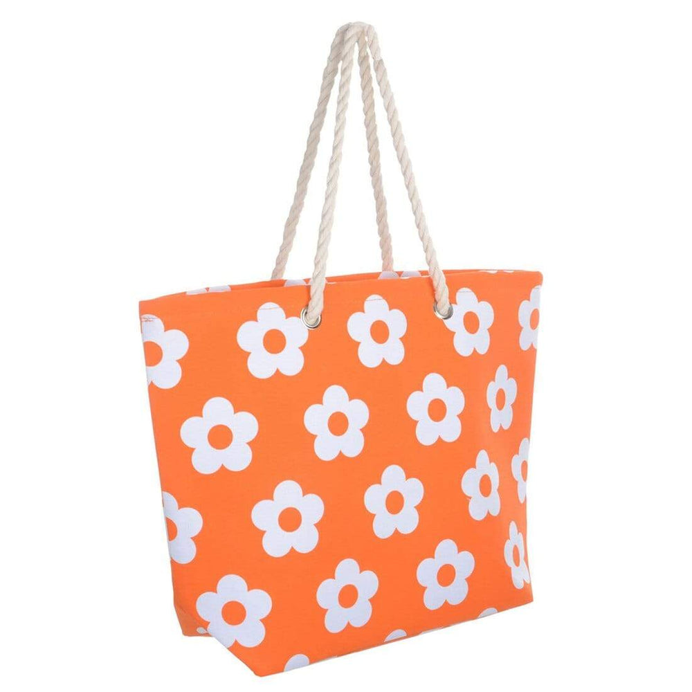 Womens Flower Canvas Beach Shoulder Bag Shopping Tote Orange