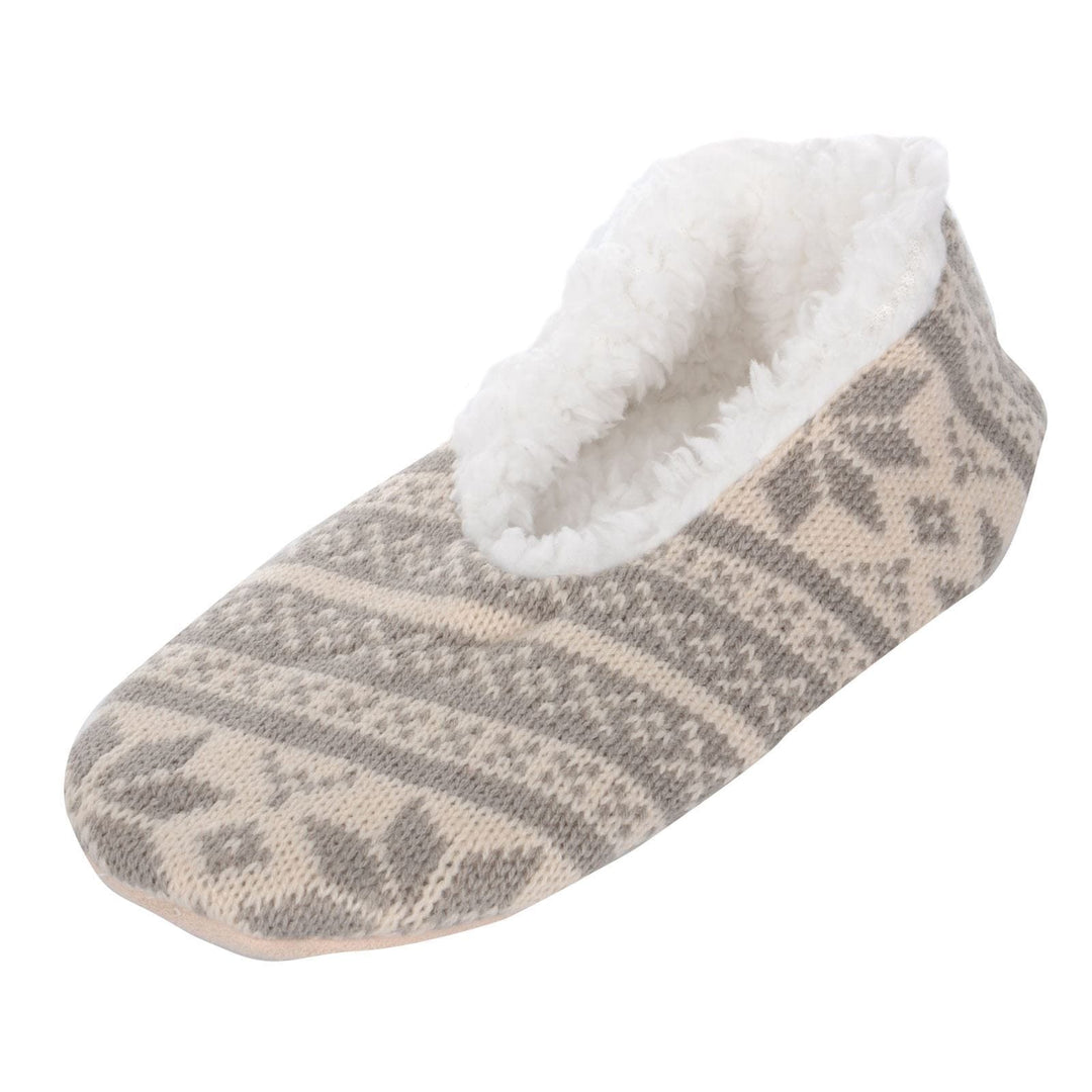 Womens Fair Isle Knit Snugg Slippers Sherpa Fleece Lining