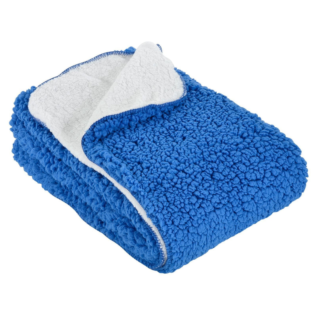 Double Layer Sherpa Super Soft Fleece Blanket Home Sofa Bed Throw Blue / 150 x 200cm