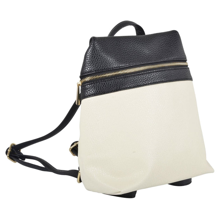 Womens Nevada Faux Leather Fashion Backpack With Thin Straps Cream/Black