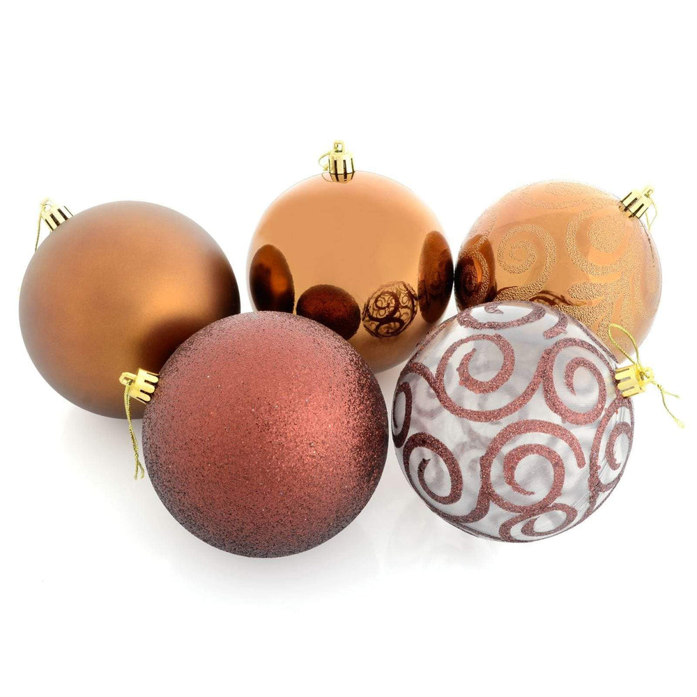 5 x 10cm Christmas Tree Baubles Swirl Matte Glitter Mirrored Coffee