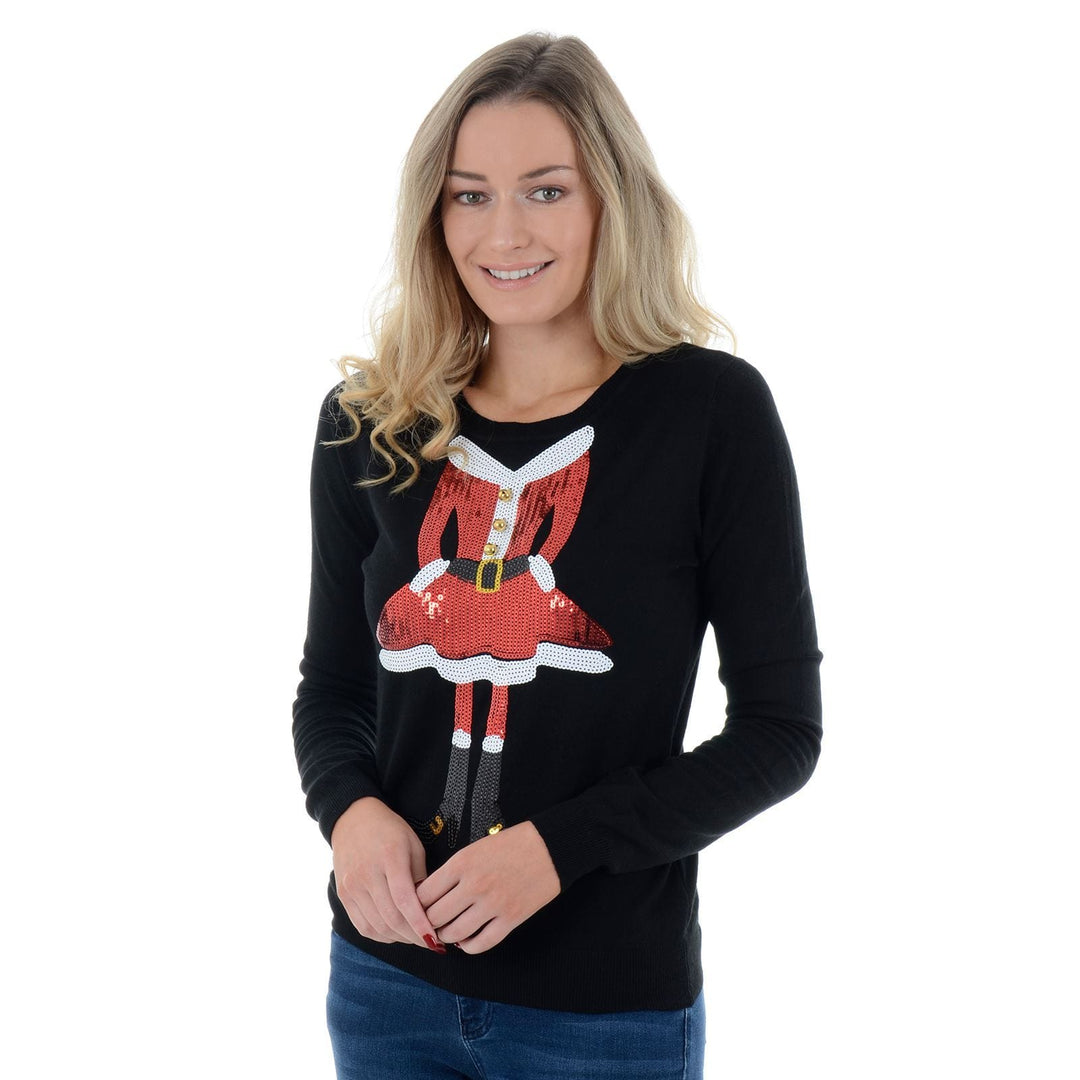 Womens Novelty Sequin Miss Santa Claus Christmas Jumper 8