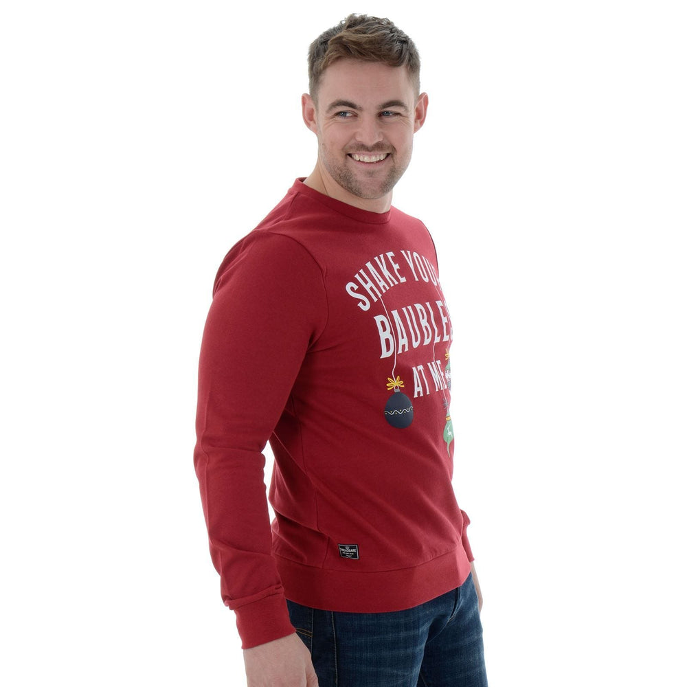 Mens Novelty Christmas Jumper Sweatshirt Shake Your Baubles At Me Red / L