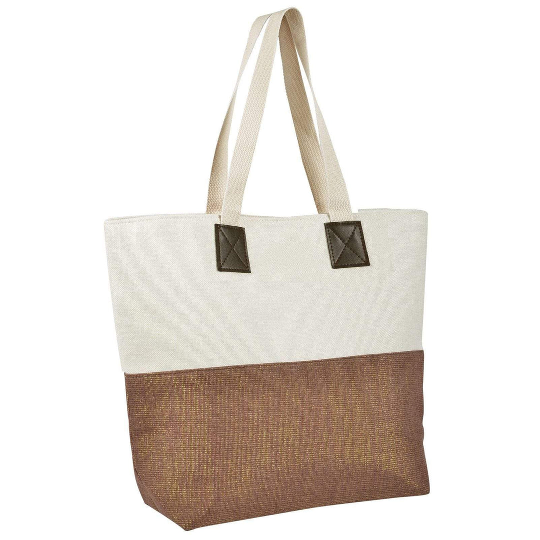 Womens Shimmer Canvas Beach Shoulder Shopping Bag Tote Chocolate