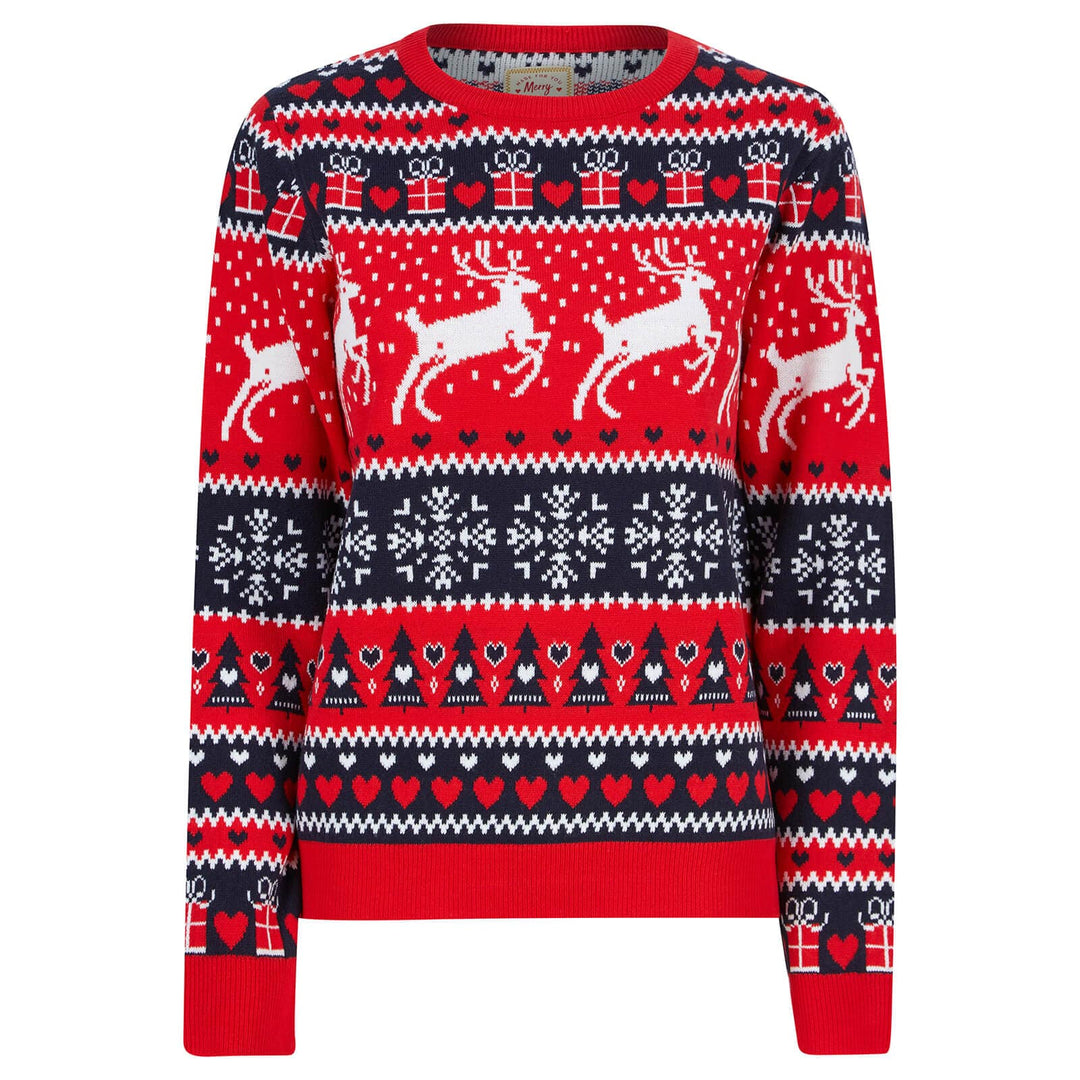 Womens Traditional Reindeer Christmas Jumper Red / 10