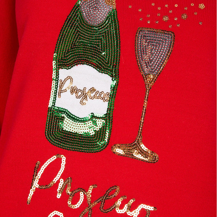 Womens Prosecco Queen Sequin Christmas Jumper