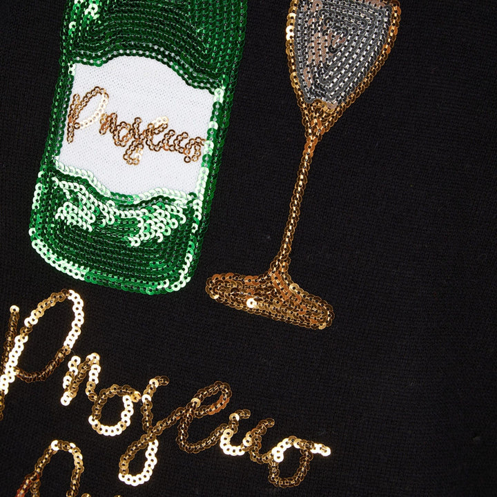 Womens Prosecco Queen Sequin Christmas Jumper