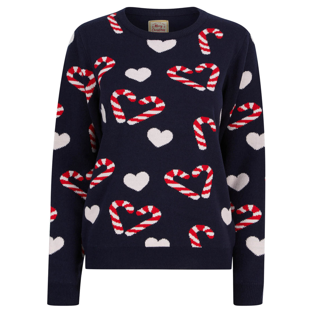 Womens Candy Cane Love Christmas Jumper Ink / 10