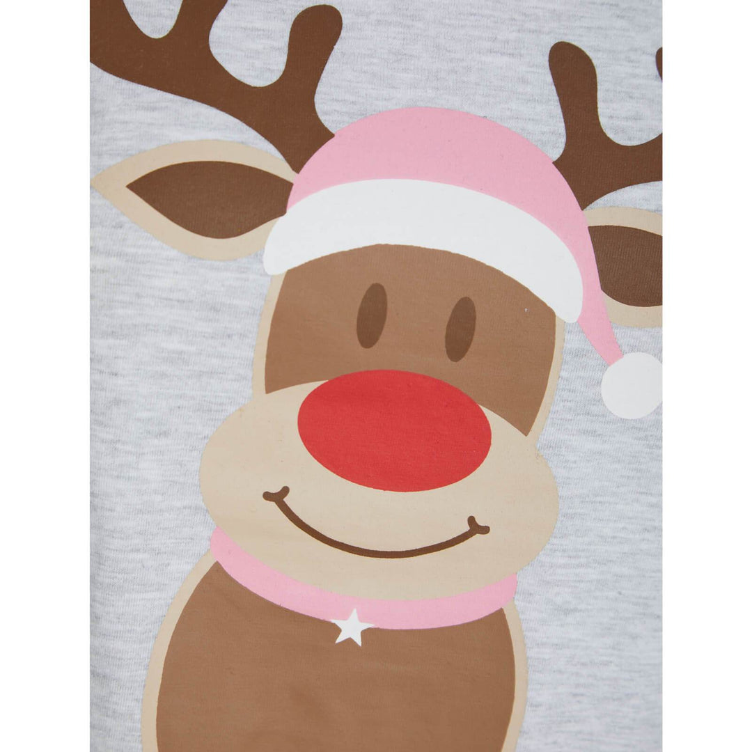 Kids Christmas Pyjama Set Rudolph Top Pink Red