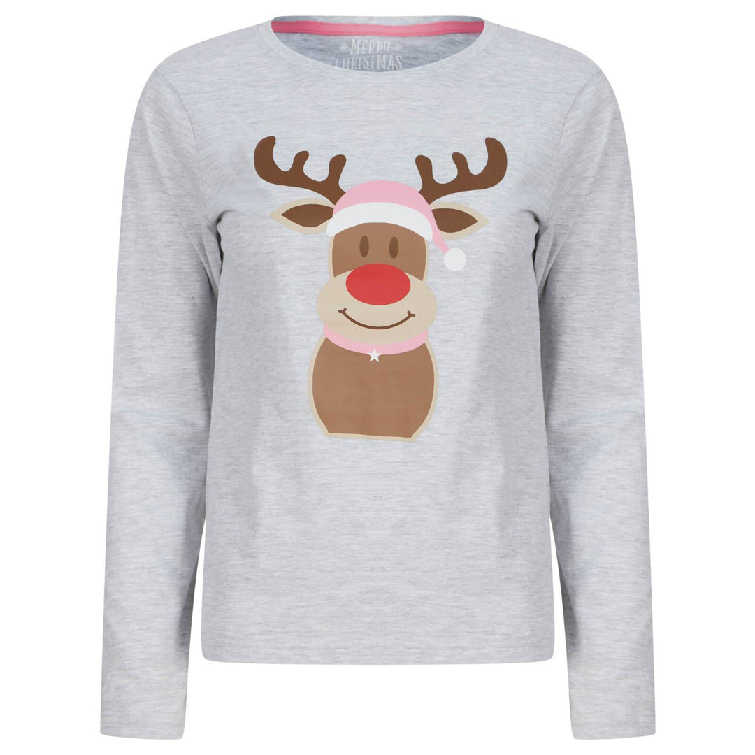 Kids Christmas Pyjama Set Rudolph Top Pink Red