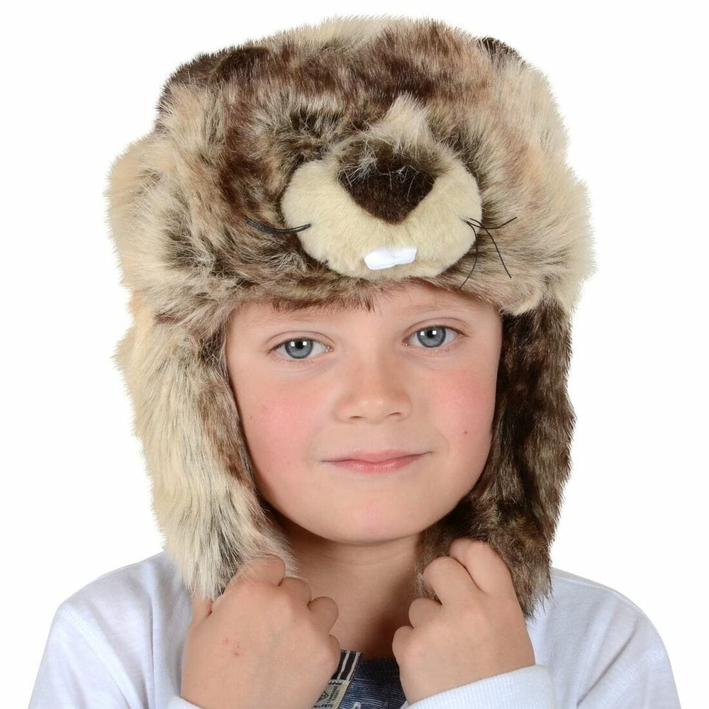 Kids Deluxe Faux Fur Beaver Animal Hat With Ear Flaps