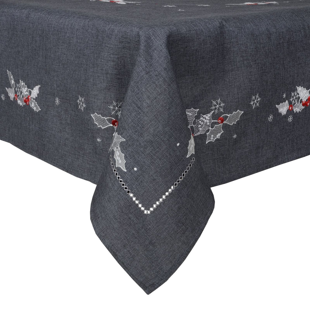 Holly Leaf Fabric Tablecloths / Napkins Xmas Decoration Dark Grey / 52 x 90"