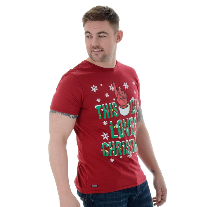 Mens Novelty Cotton Christmas T-Shirt Tee This Guy Loves Xmas Red / S