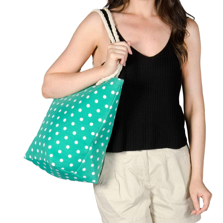 Womens Polka Dot Canvas Beach Shoulder Bag Shopping Tote