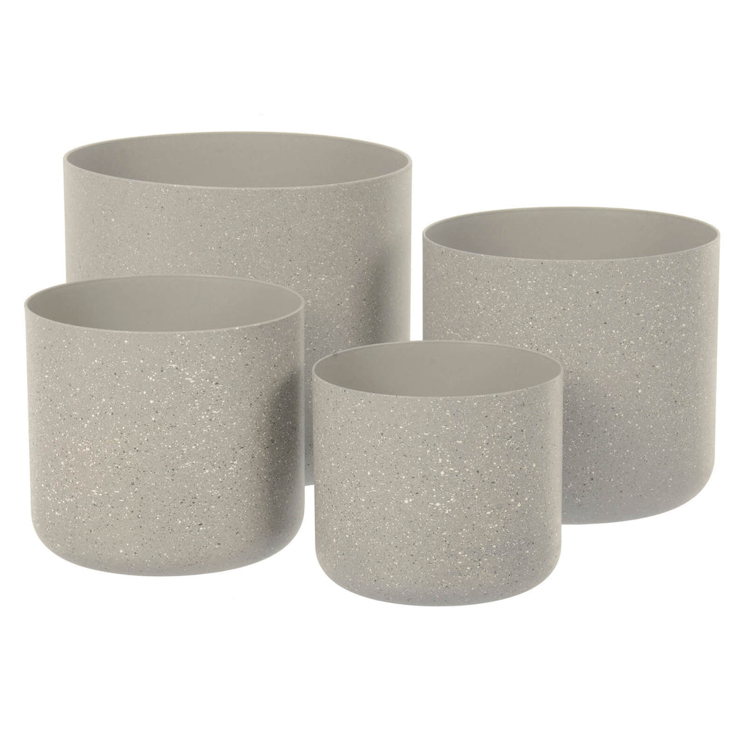 Set of 4 Plant Pots Sandstone Effect Grey Plastic 14-22cm Beige