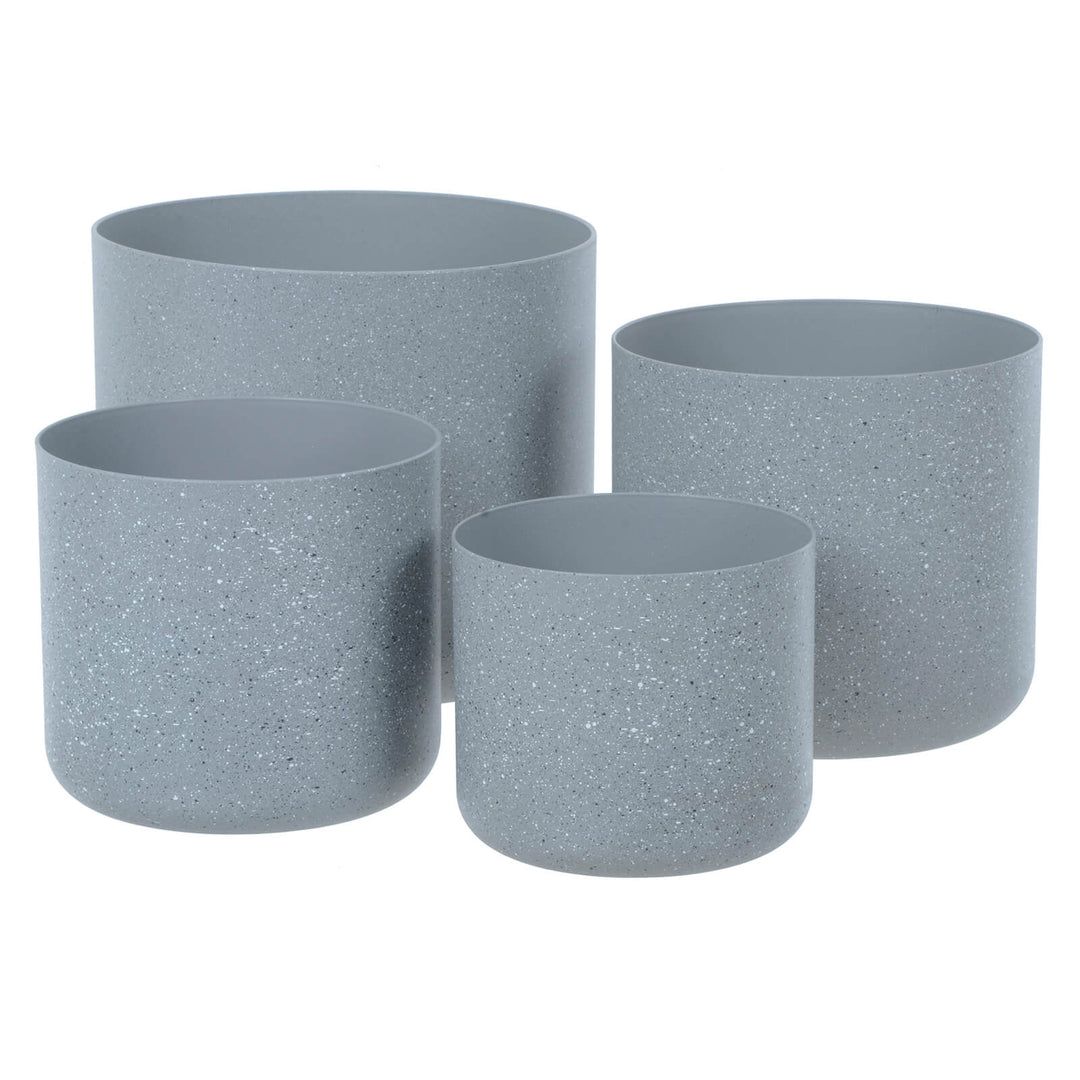 Set of 4 Plant Pots Sandstone Effect Grey Plastic 14-22cm Light Grey