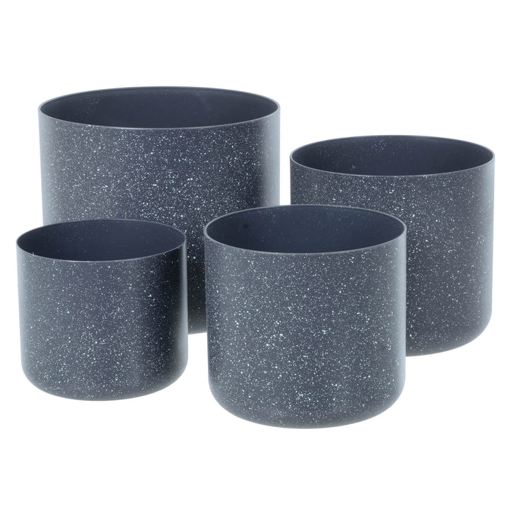 Set of 4 Plant Pots Sandstone Effect Grey Plastic 14-22cm Dark Grey