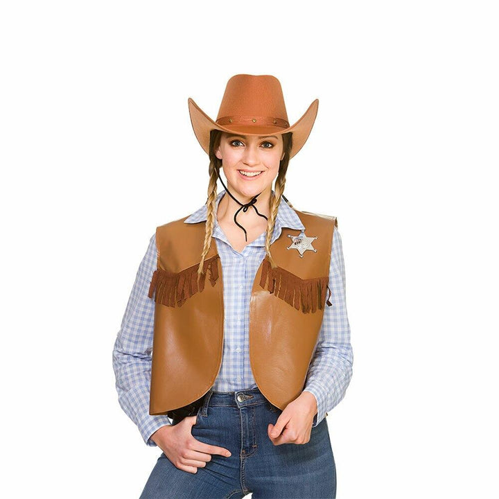 Cowboy Waistcoat Wild West Sheriff Rodeo Adults One Size