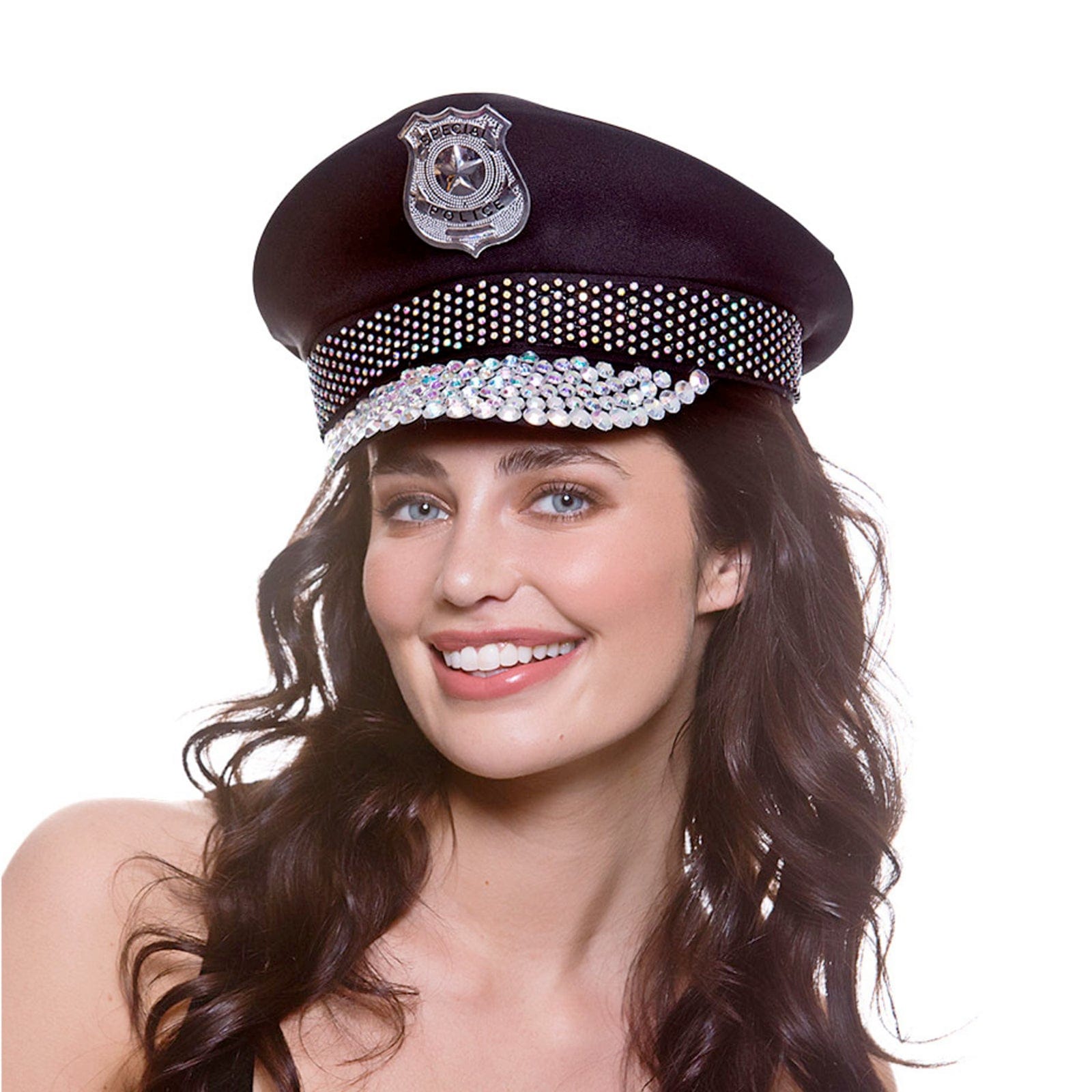 Buy Deluxe Cop Hat Diamante Visor Police Officer Cap XS Stock XS Stock