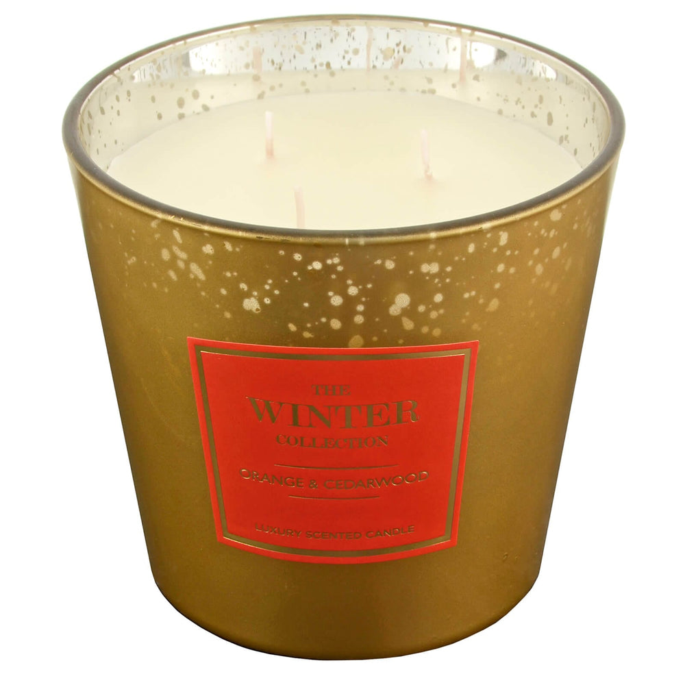 Winter Collection Large 3 Wick Scented Candle Metallic Finish Orange & Cedarwood